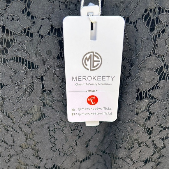 MEROKEETY NWT Lace Black Sheath Mini Dress Size Large - Picture 4 of 9